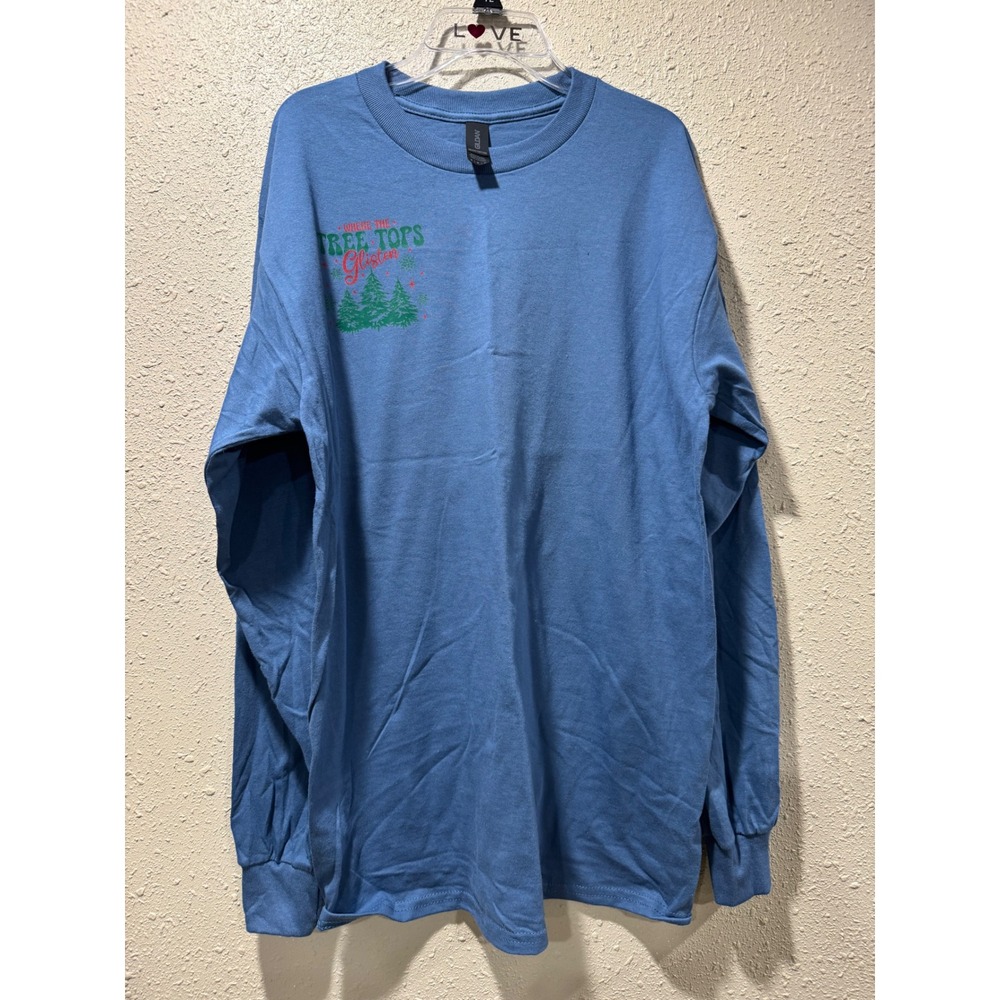 Gildan Blue Long Sleeve Christmas Shirt Husbands Listen To Nothing Graphic Tee M